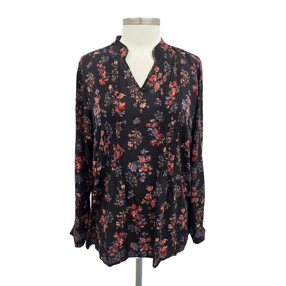 Joan Rivers Tunic Top Womens Size 12 Black Floral Pintuck‎ Long Sleeve Blouse - Picture 1 of 12